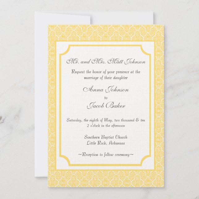 Simplemente la invitación a la boda de Damask clás (Anverso)
