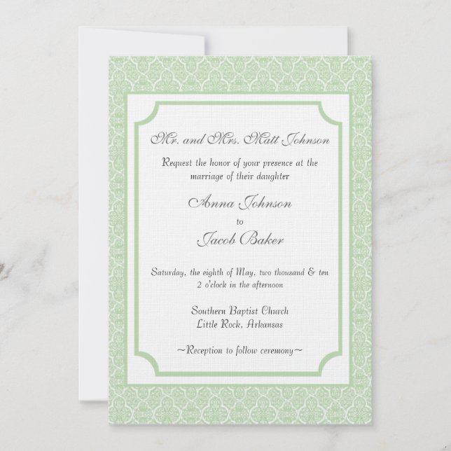 Simplemente la invitación a la boda de Damask clás (Anverso)