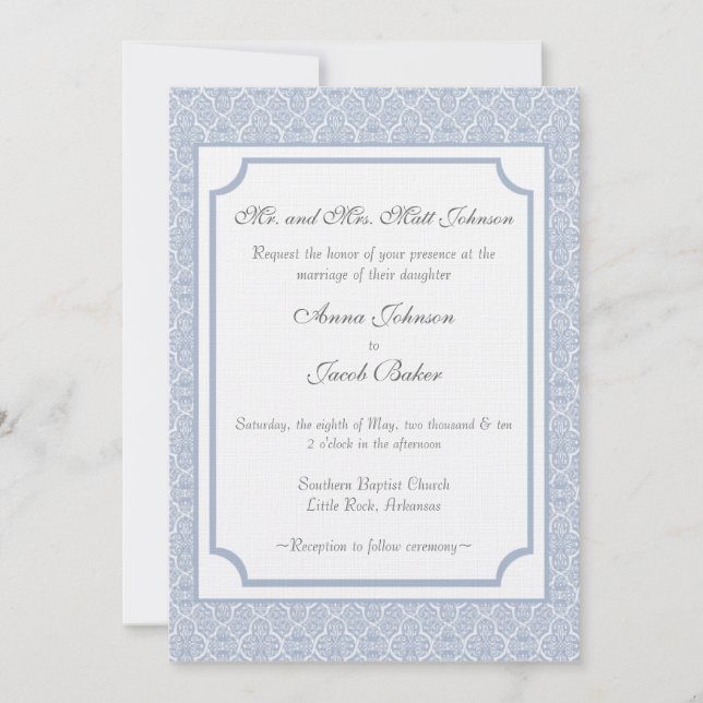 Simplemente la invitación a la boda de Damask clás (Anverso)