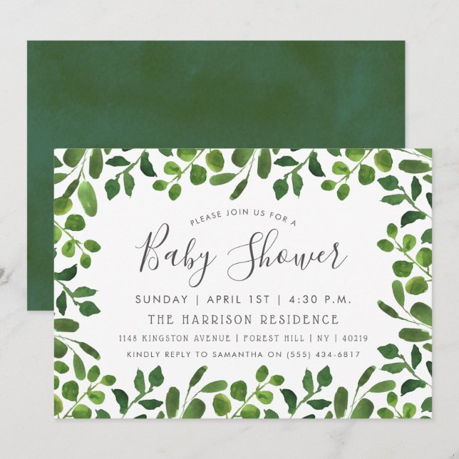 Simplemente Moda Foliage Baby Shower Invitaciones (Anverso / Reverso)
