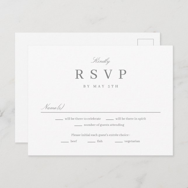 Simplemente tarjeta de respuesta RSVP de COLOR EDI (Anverso / Reverso)