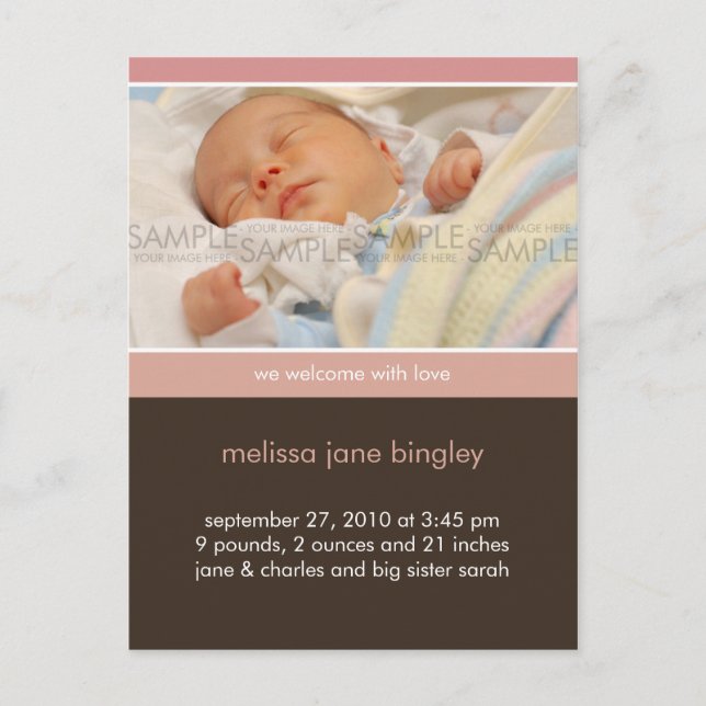 Simplemente Tú Rosa/Marrón • Anuncio de nacimiento (Anverso)