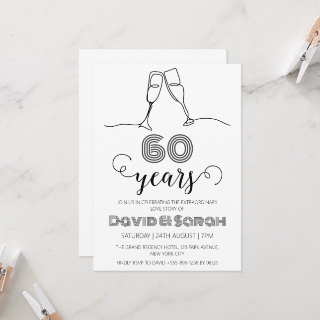 simples invitaciones blancas del 60° aniversario b (Anverso/Reverso In Situ)