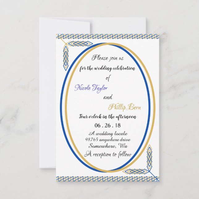 simples invitaciones de boda personalizado azul y  (Anverso)