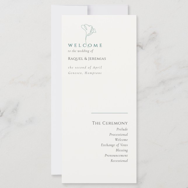 Simply Elegant Emerald Modern Wedding Program (Anverso)