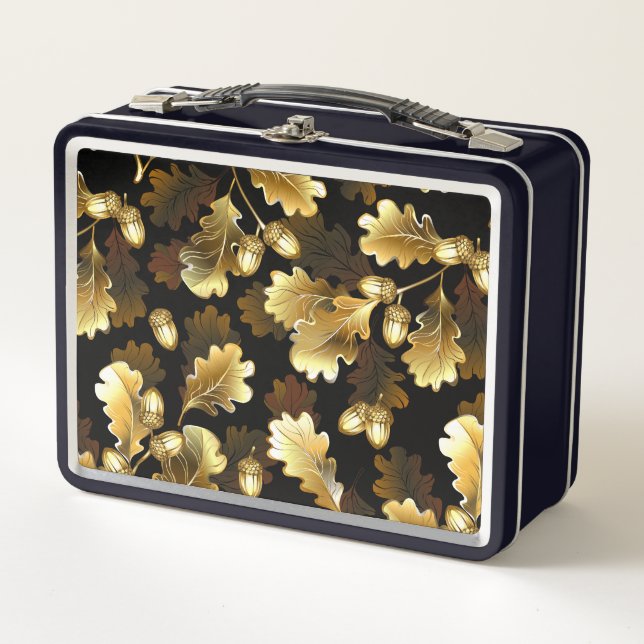 Sin costuras con ramas de roble dorado sobre negro (Anverso)