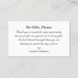 sin regalos, por favor, nota sobre regalos de boda