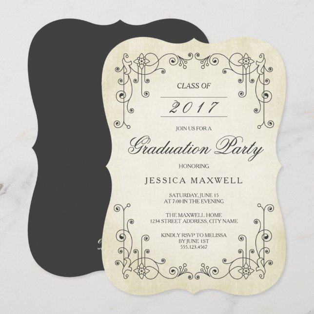 Sin tiempo | Invitación a la fiesta de graduación (Anverso / Reverso)