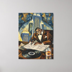 Sinfonía de Medianoche Art Deco Lienzo de Músico V