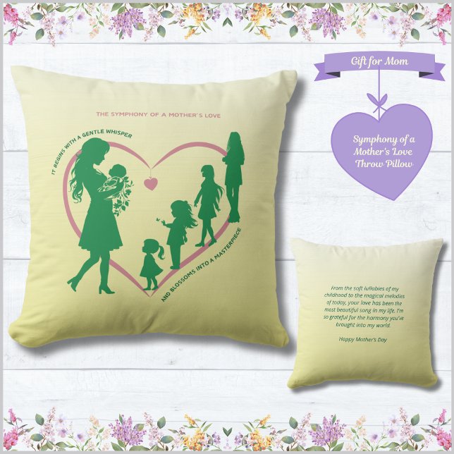 Sinfonía del Cojín decorativo de amor de una madre (Symphony of a Mother's Love Throw Pillow - Mother's Day Gift)