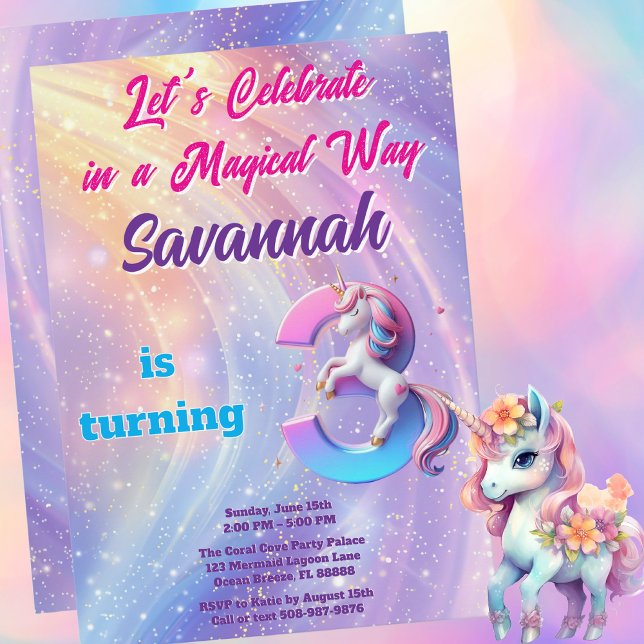 Singular invitación a la Unicornio arcoiris por te (Magical Unicorn Birthday Party Invitation)