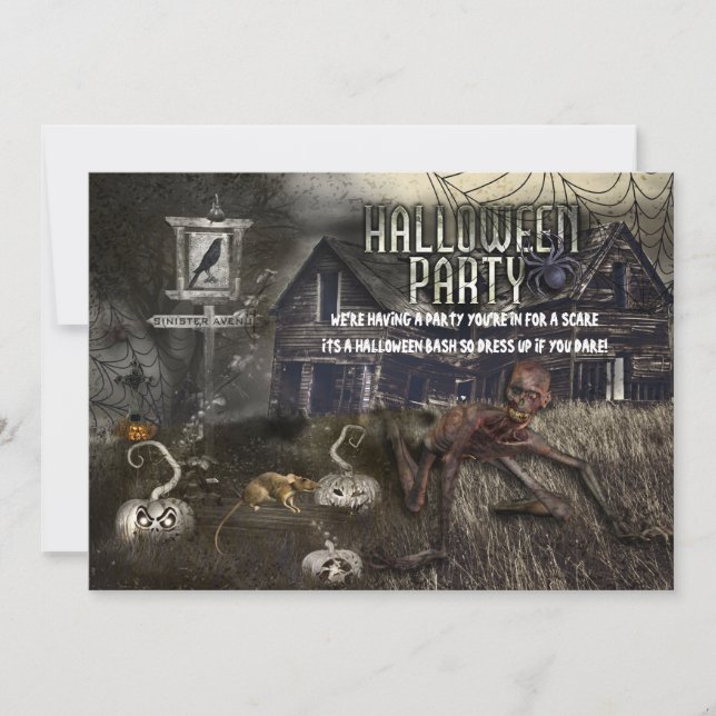 Sinister Avenue Scary Halloween Party Invitaciones (Anverso)