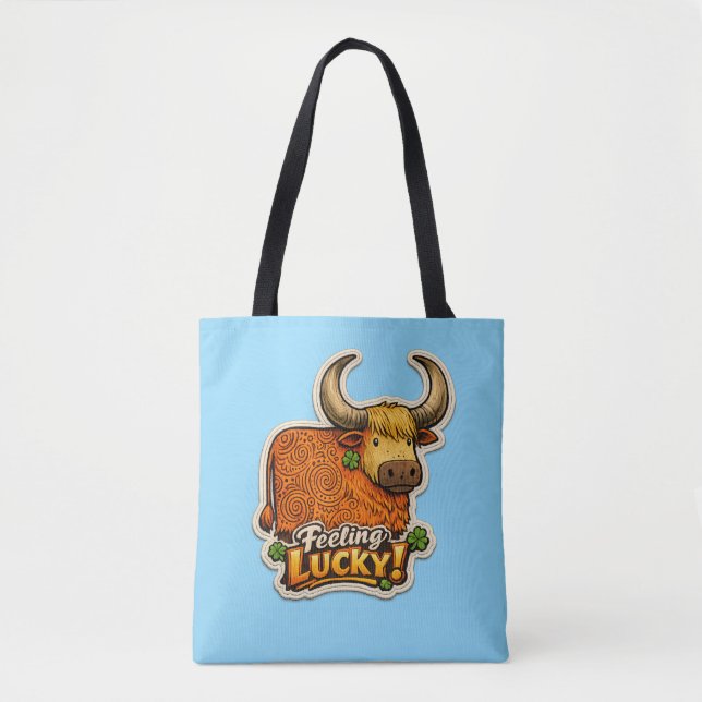 ¡Sintiéndose Afortunado! Bolsa de Mano de Vaca Hig (Anverso)