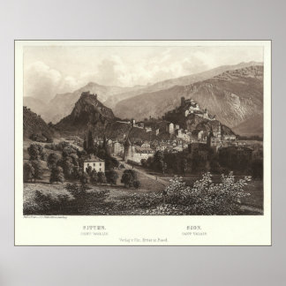 Sion en Suiza desde la impresión de antigüedades