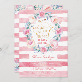 Sip rosado y dorado y ver invitaciones a ducha par