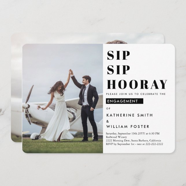 Sip Sip Hooray 2 Tarjeta de Invitación a Fiesta de (Anverso / Reverso)