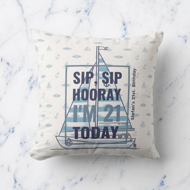 Sip Sip Hooray Almohada con Acento Náutico Cumplea (A soft landing for a big night.)