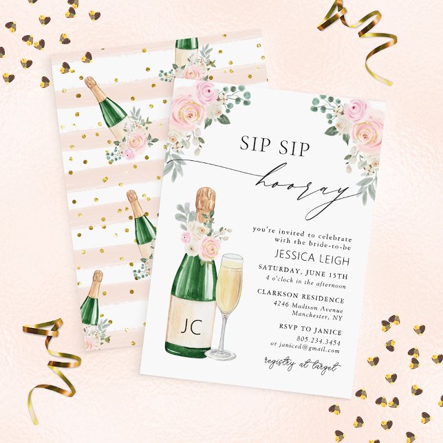 Sip Sip Hooray Champagne Bridal Shower Invitación (Subido por el creador)