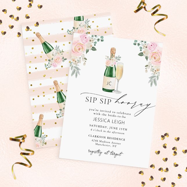 Sip Sip Hooray Champagne Bridal Shower Invitación (Subido por el creador)