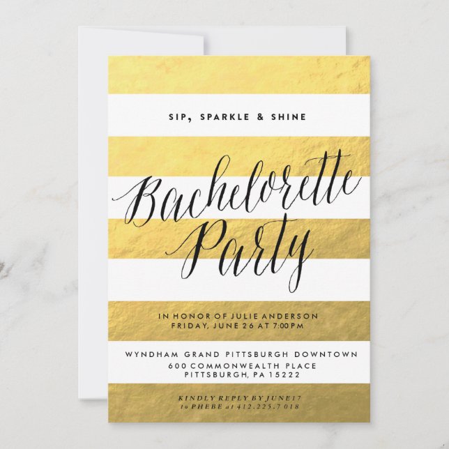 SIP, SPARKLE, BRINE BACHELORETTE PARTY Invitación (Anverso)