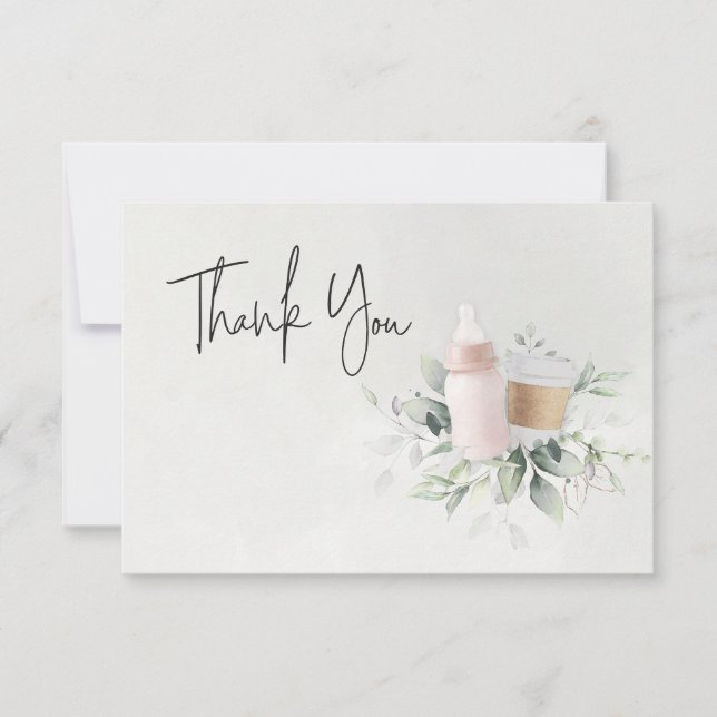 Sip y See Coffee Baby Shower Gracias Tarjeta Rosa (Anverso)