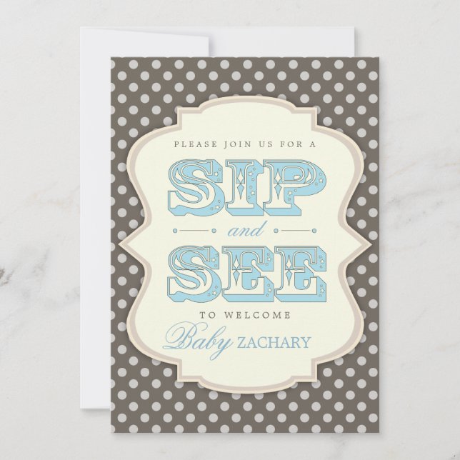 Sip y ver a Sweet Baby Boy Blue Brown Invitación (Anverso)