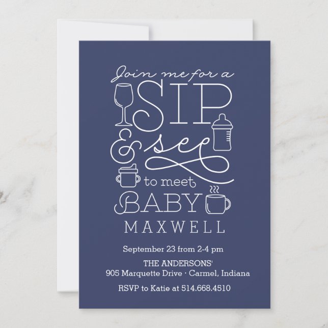 Sip y ver invitaciones a la ducha para bebés (Anverso)