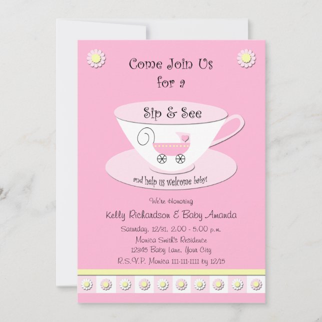 Sip y ver invitaciones Baby Girl Shower (Anverso)