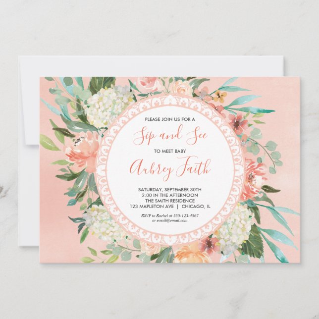 Sip y ver invitaciones de bebé, conocer y saludar (Anverso)