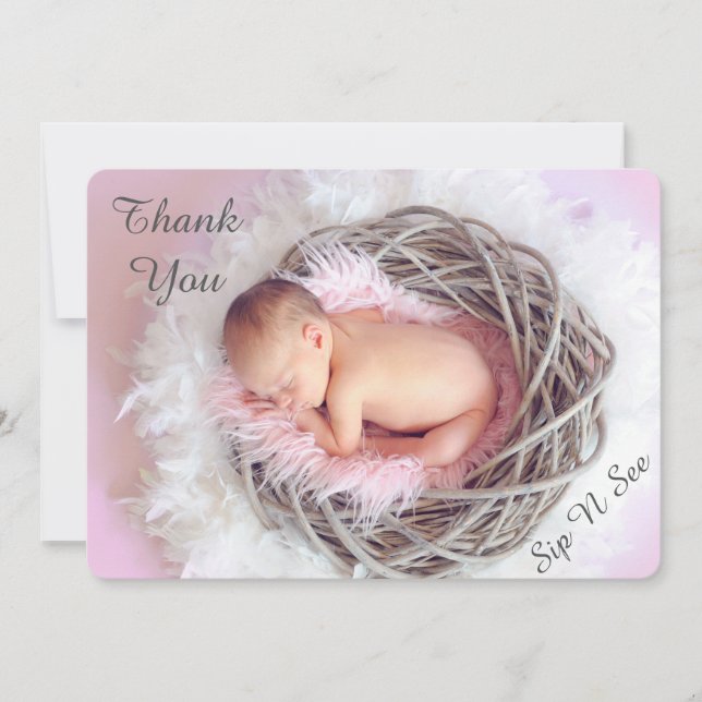 Sip y ver la Invitación de foto bebé de Feather Ne (Anverso)