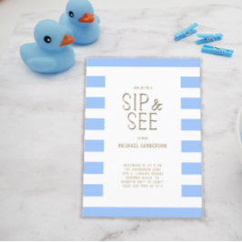 Sip y ver la invitación del niño a rayas azules