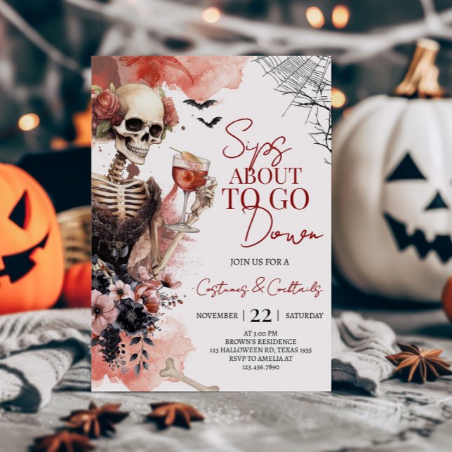 Sips a punto de terminar la invitación a la fiesta (Sips About to Go Down Costumes and Cocktails Halloween Party Invitation)