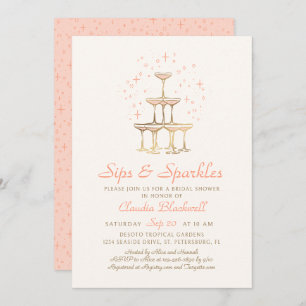 Sips Esparkles Champagne Bridal Shower Invitación