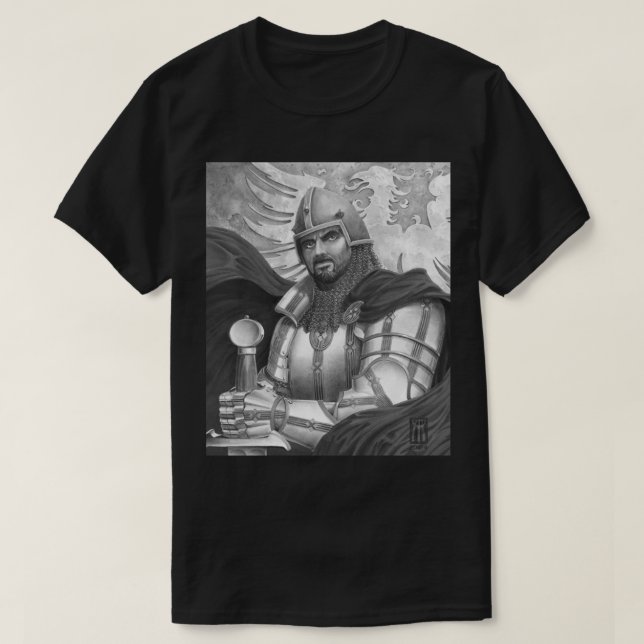 Sir Gawain en camiseta blanca y negra (Diseño del anverso)