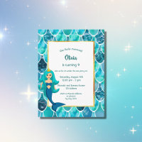 Sirena 9 cumpleaños invitación turquesa