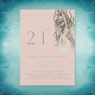 Sirena adulta CUALQUIER Invitación de fiesta de cu
