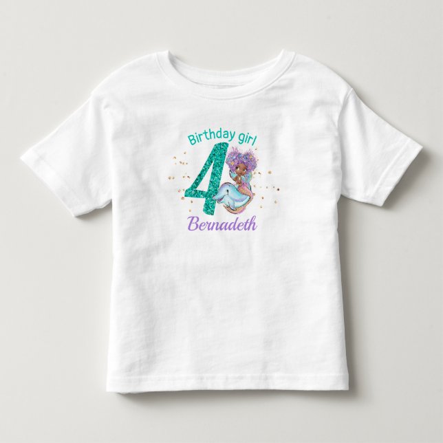 Sirena afroamericana con camiseta de cumpleaños nú (Anverso)