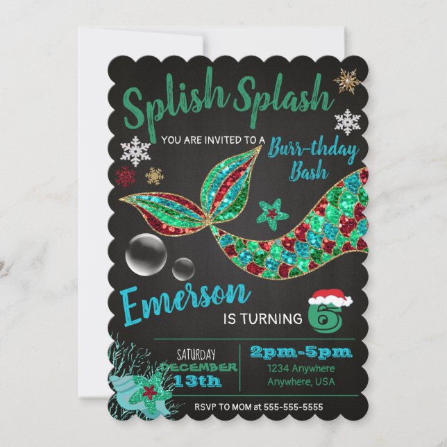 Sirena bajo el mar, invierno, invitación de Navida (Anverso)