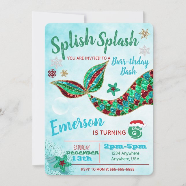 Sirena bajo el mar, invierno, invitación de Navida (Anverso)