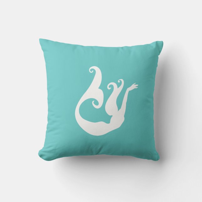 sirena blanca sobre verde azulada almohada azul (Anverso)