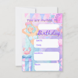 sirena, casera, invitación a fiesta chica de cumpl