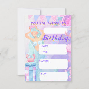 sirena, casera, invitación a fiesta chica de cumpl