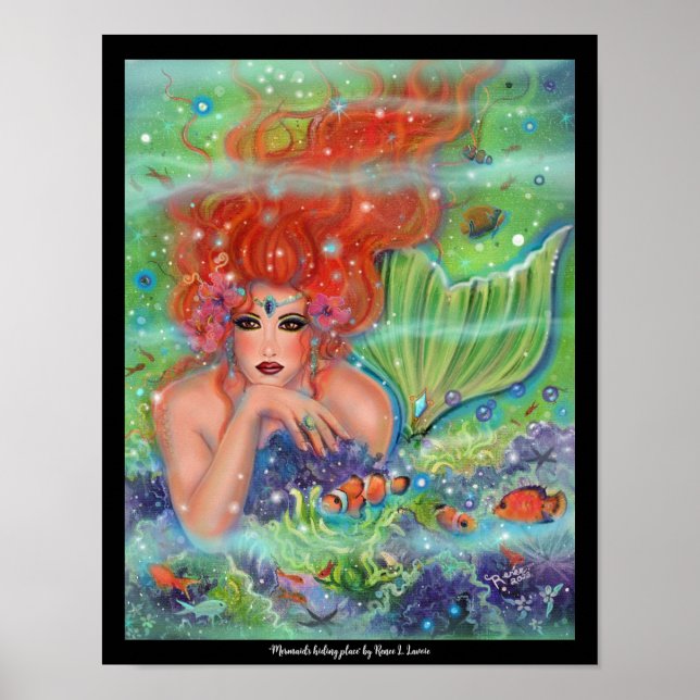 Sirena con arte de peces tropicales de Renee Lavoi (Frente)