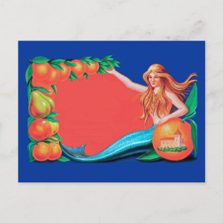 Sirena con postal de arte de cosecha de frutas
