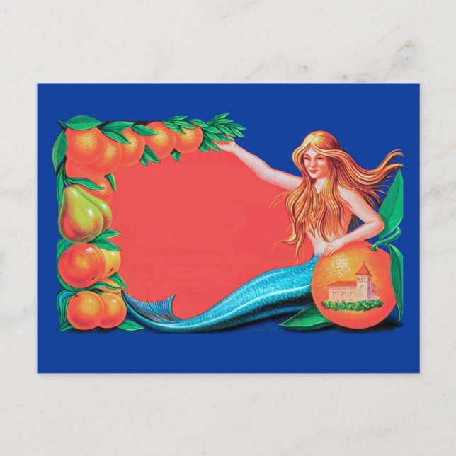 Sirena con postal de arte de cosecha de frutas (Anverso)