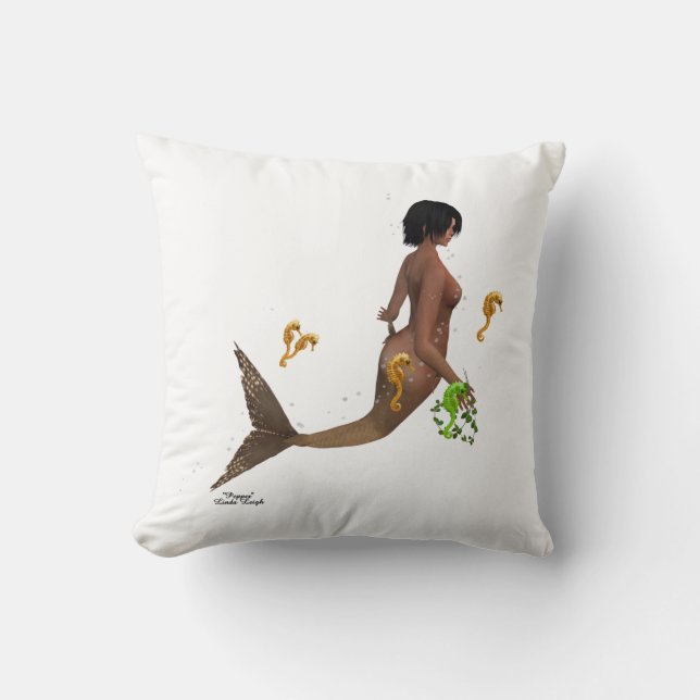 Sirena Cuidada Con Cojín decorativo De Caballos De (Anverso)