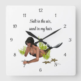 Sirena De Brunette Con Reloj De Pared De Starfish