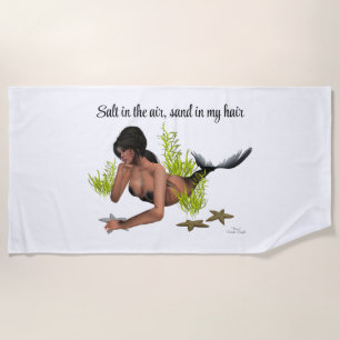 Sirena De Brunette Con Toalla De Playa De Starfish