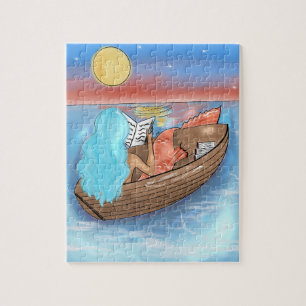 Sirena De Cabello Azul Leyendo En Un Rompecabezas