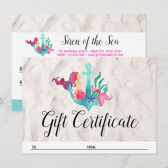 Sirena de certificado de regalo en tarjeta náutica (Anverso / Reverso)